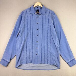 Haupt Shirt Mens Medium Blue Silk Long Sleeve Embroidered Button Up 15.5x38/40